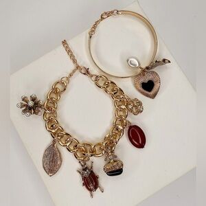 2 Piece Gold Charm Bracelet Set